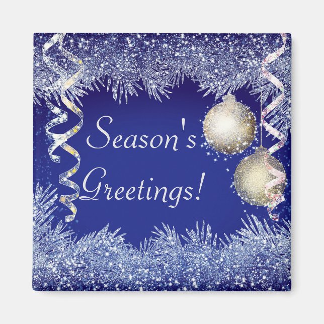 Season's Greetings Christmas Glitter Christmas Magnet (Front)