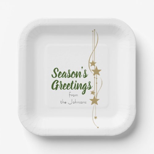 Seasons Greetings Christmas Holiday Gold Stars Gi Paper Plates