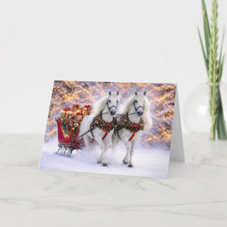 Seasons Greetings Christmas Horse Drawn Sleigh  Holiday Card