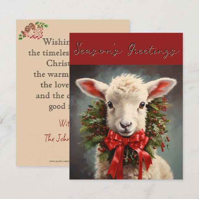 Season's Greetings Christmas Lamb Greeting Card (Front/Back)