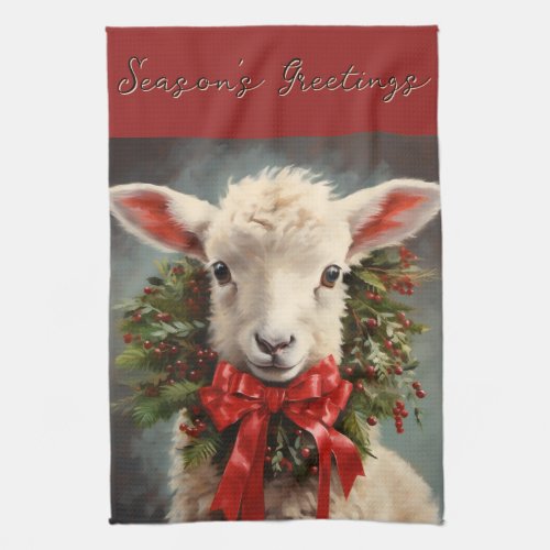 Season's Greetings Christmas Lamb Kitchen Towel