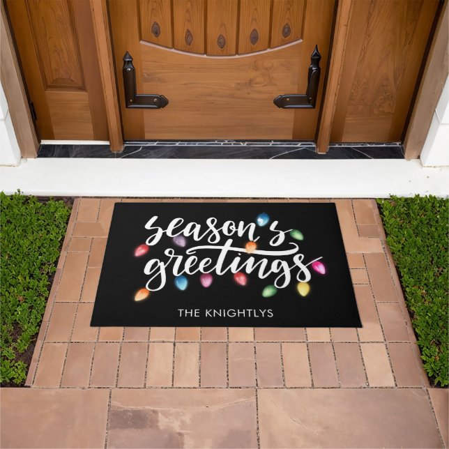 Seasons Greetings Christmas Lights Name Doormat (Outdoor)