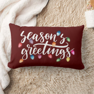 Seasons Greetings Christmas Lights Red Lumbar Pillow