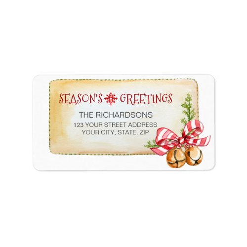 Seasons Greetings Christmas Ribbon Bells Address Label