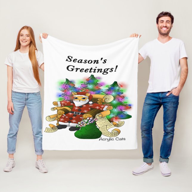 Season's Greetings Christmas Santa Cat Fleece Blanket (In Situ)