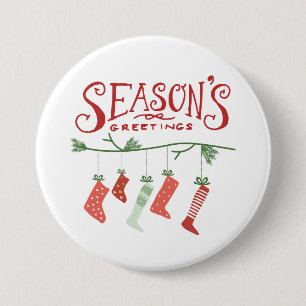Season's Greetings & Christmas Stockings Button