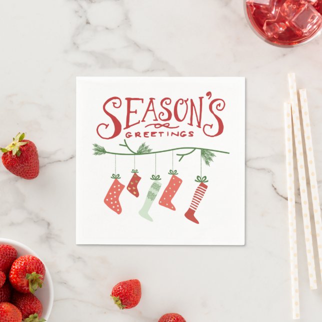 Season's Greetings & Christmas Stockings Napkins (Insitu)