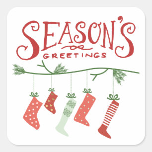 Season's Greetings & Christmas Stockings Square Sticker