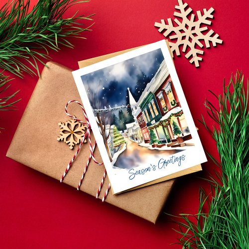 Seasons greetings Christmas street California Postcard