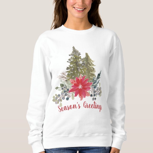 Season's Greetings Christmas Tree and Poinsettia Sweatshirt (Front)