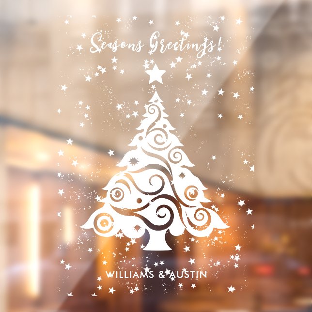 Seasons Greetings Christmas Tree with Stars Snows Window Cling (Sheet 2)