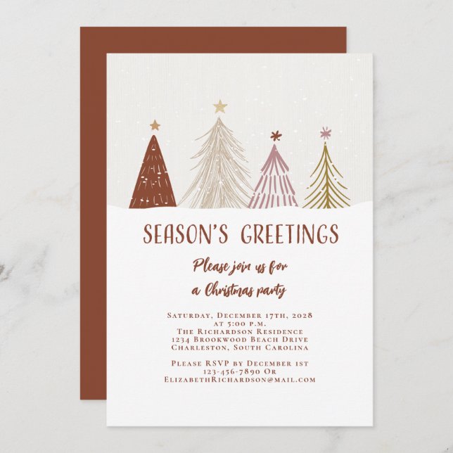 Seasons Greetings Christmas Trees Elegant Party Invitation (Front/Back)