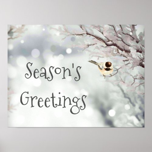 Seasons Greetings Christmas Winter Frost Bird Poster