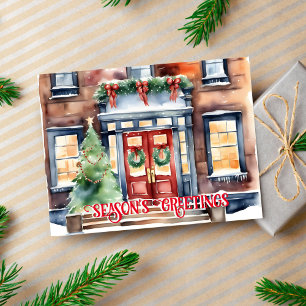 Seasons greetings Christmas winter street New York Postcard