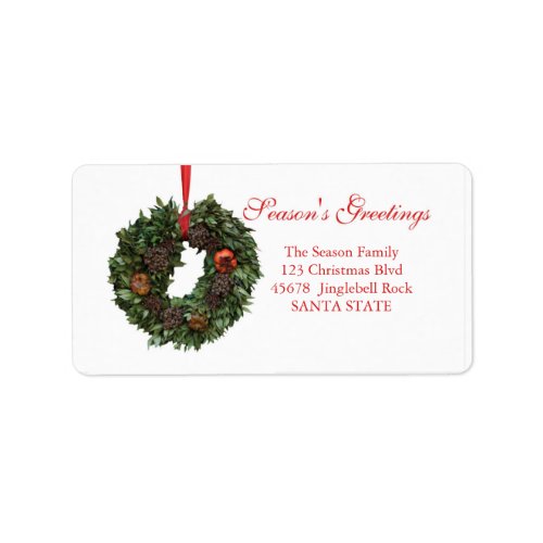 Seasons Greetings Christmas wreath Holiday Label