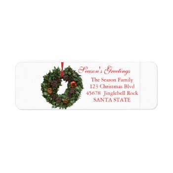 Season's Greetings Christmas Wreath Holiday Label by PortoSabbiaNatale at Zazzle
