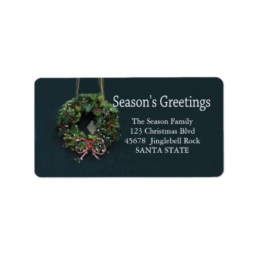 Seasons Greetings Christmas wreath Holiday Label