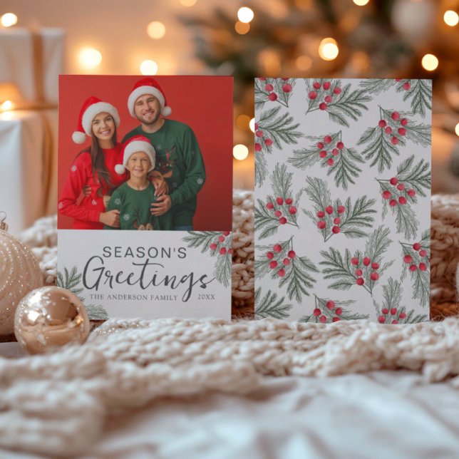 Season's Greetings Christmas Wreath Photo Holiday Card (Creator Uploaded)