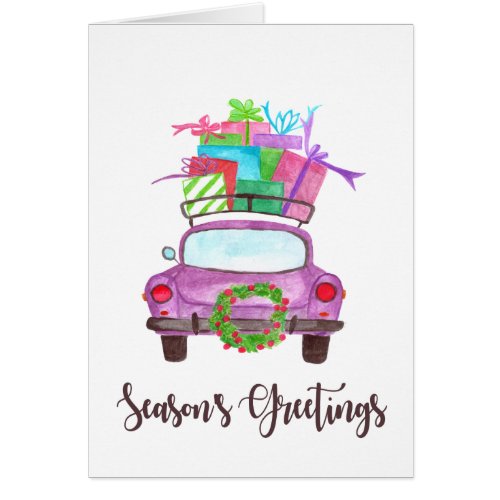 Seasons Greetings Classic Car Watercolor