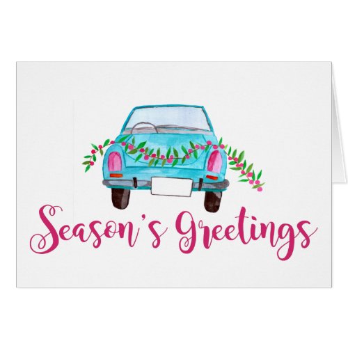 Seasons Greetings Classic Car Watercolor