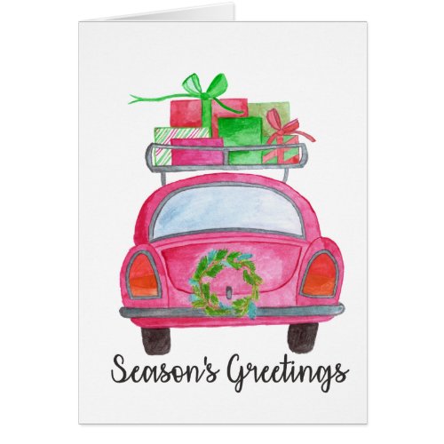 Seasons Greetings Classic Car Watercolor