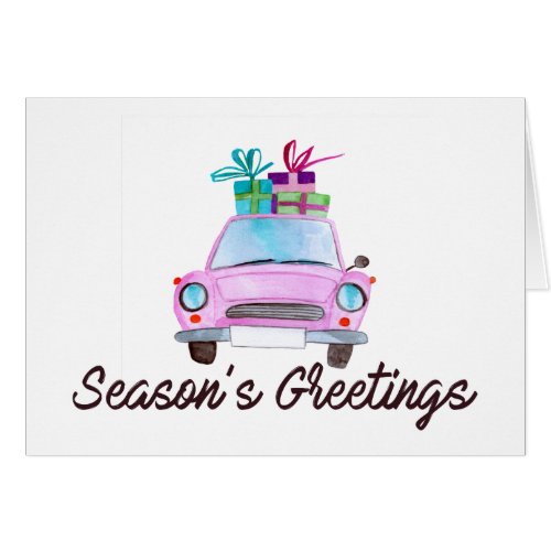 Seasons Greetings Classic Car Watercolor