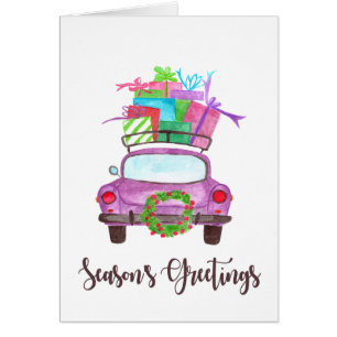 Season's Greetings Classic Car Watercolor Cards