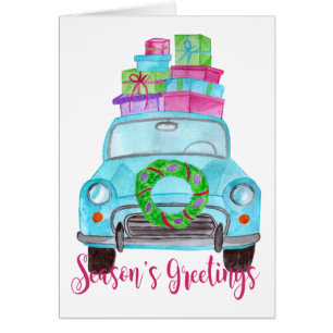 Season's Greetings Classic Car Watercolor Cards