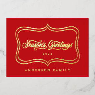 Season's Greetings Classic Gold Frame Foil Holiday Card