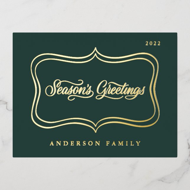 Season's Greetings Classic Gold Frame Foil Holiday Postcard (Front)