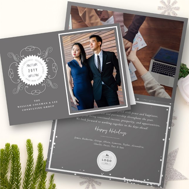 Season's Greetings Classic Seal Photo Business Holiday Card (Creator Uploaded)