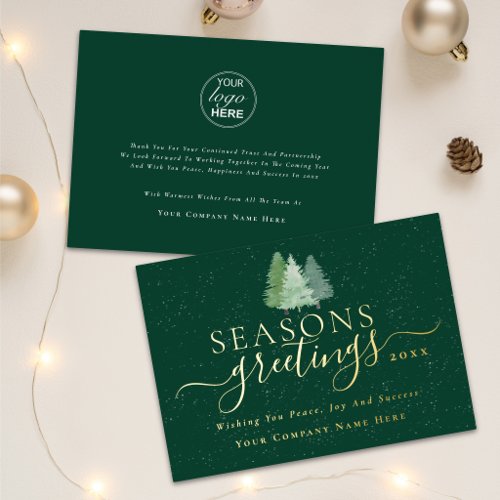 Seasons Greetings Company logo Elegant Script Gold Foil Holiday Card