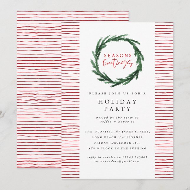 Seasons greetings corporate Christmas party Invitation (Front/Back)