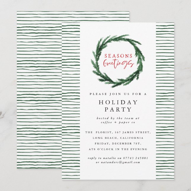Seasons greetings corporate Christmas party Invitation (Front/Back)