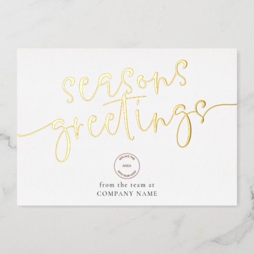 Seasons Greetings Corporate Logo Luxury Real Foil Holiday Card