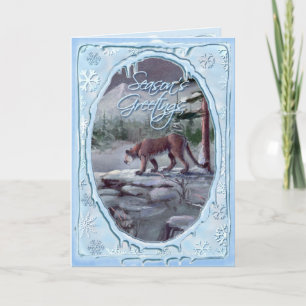 SEASON'S GREETINGS COUGAR by SHARON SHARPE Holiday Card