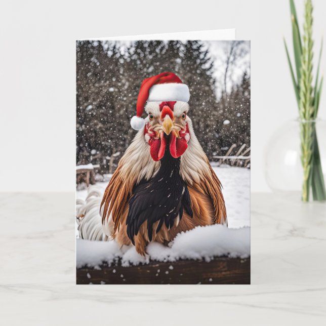 Seasons Greetings Country Rooster Chickens Xmas Card (Front)