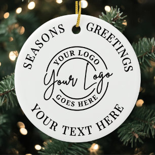 Seasons Greetings Custom Business Logo Ceramic Ornament