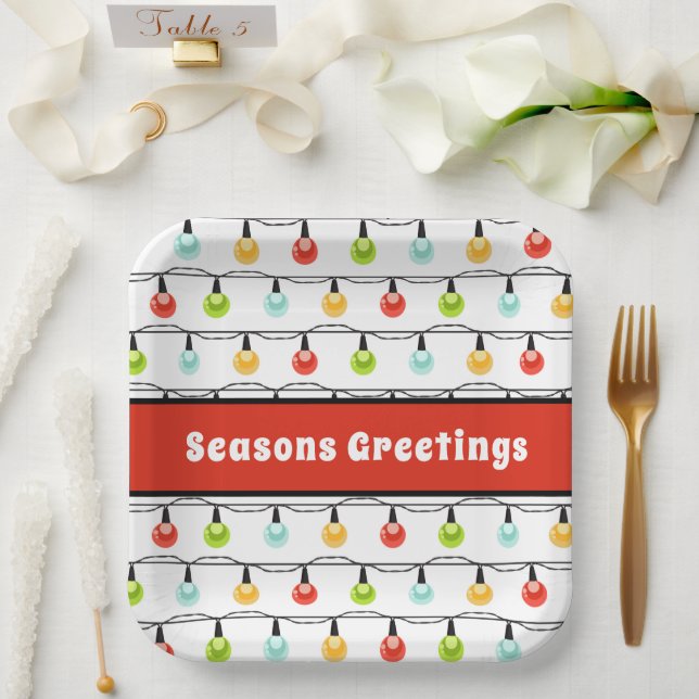 Seasons Greetings | Cute Christmas Lights Strings  Paper Plates (Wedding)