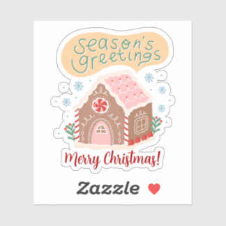 Seasons Greetings Cute Gingerbread House Pastel Sticker