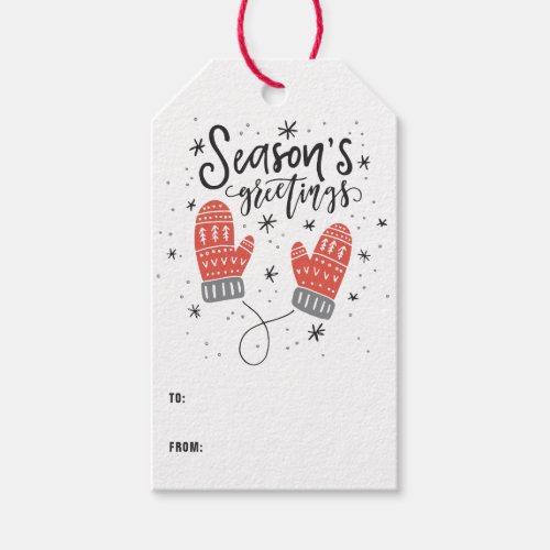 Seasons Greetings Cute Red Mittens Gift Tags