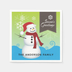 Season's Greetings Cute Snowman Paper Napkins