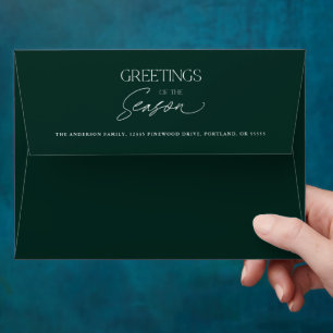 Season's Greetings Dark Green Christmas Holiday Envelope