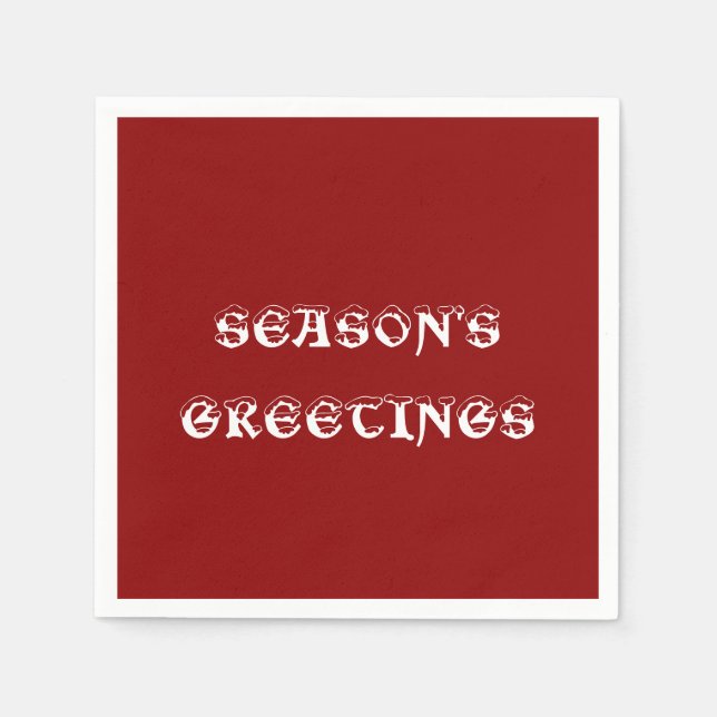 Season's Greetings Dark Red Paper Napkin (Front)