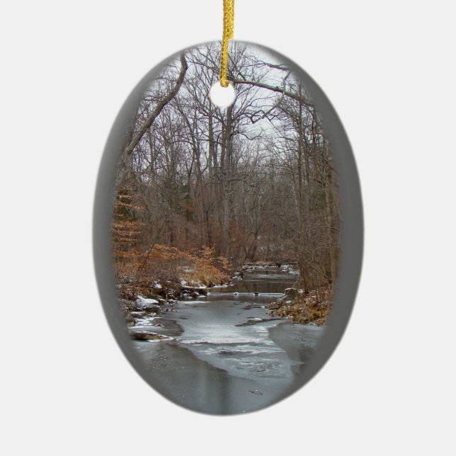 Season's Greetings Deep Creek in Ice Ceramic Ornament (Front)