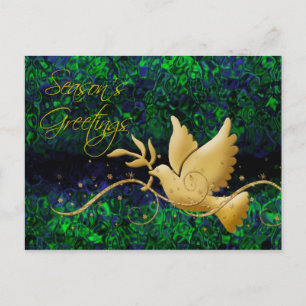 Season's greetings dove peace gold Christmas greet Holiday Postcard