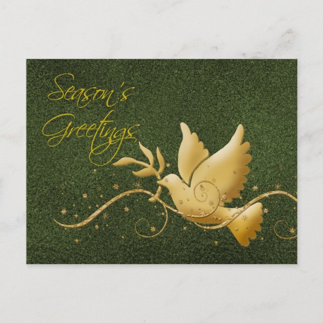 Season's greetings dove peace gold Christmas greet Holiday Postcard (Front)