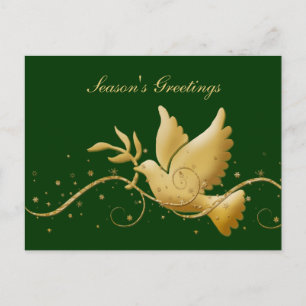 Season's greetings dove peace gold Christmas greet Holiday Postcard