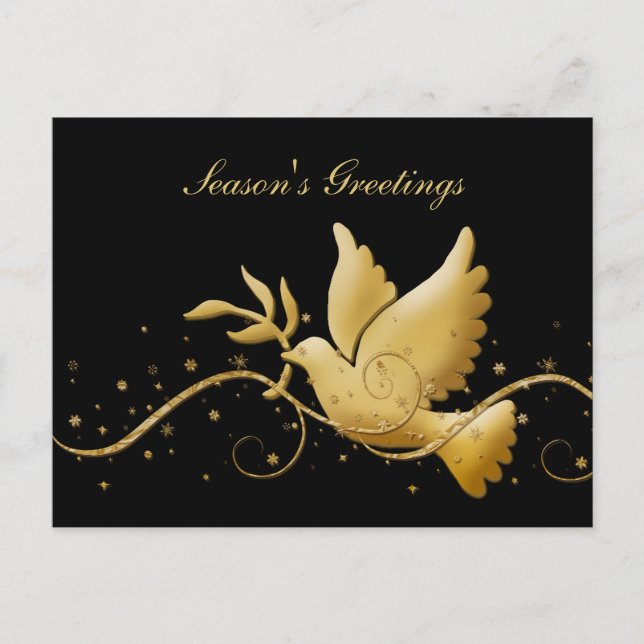Season's greetings dove peace gold Christmas greet Holiday Postcard (Front)