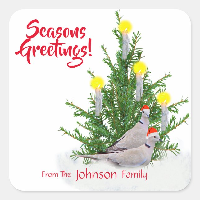 Seasons Greetings Doves Square Sticker (Front)